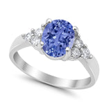 Solitaire Oval Three Stone Simulated Cubic Zirconia 925 Sterling Silver