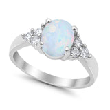 Solitaire Oval Three Stone Simulated Cubic Zirconia 925 Sterling Silver