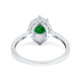 Halo Engagement Ring Vintage Round Simulated Cubic Zirconia 925 Sterling Silver