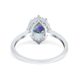 Halo Engagement Ring Vintage Round Simulated Cubic Zirconia 925 Sterling Silver