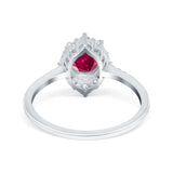 Halo Engagement Ring Vintage Round Simulated Cubic Zirconia 925 Sterling Silver