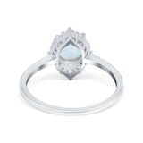 Halo Engagement Ring Vintage Round Simulated Cubic Zirconia 925 Sterling Silver
