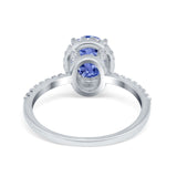Halo Vintage Oval Engagement Ring Simulated Cubic Zirconia 925 Sterling Silver