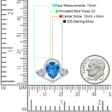 Halo Pear Shape Wedding Engagement Ring Round Simulated Cubic Zirconia 925 Sterling Silver