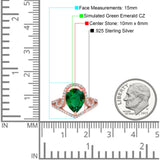 Halo Pear Shape Wedding Engagement Ring Round Simulated Cubic Zirconia 925 Sterling Silver