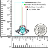 Halo Pear Shape Wedding Engagement Ring Round Simulated Cubic Zirconia 925 Sterling Silver