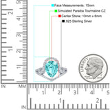 Halo Pear Shape Wedding Engagement Ring Round Simulated Cubic Zirconia 925 Sterling Silver