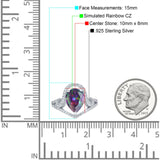 Halo Pear Shape Wedding Engagement Ring Round Simulated Cubic Zirconia 925 Sterling Silver