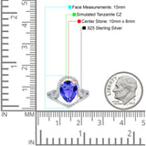 Halo Pear Shape Wedding Engagement Ring Round Simulated Cubic Zirconia 925 Sterling Silver