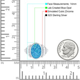 Fashion Ring Oval Lab Created Opal Round Simulated Cubic Zirconia 925 Sterling Silver