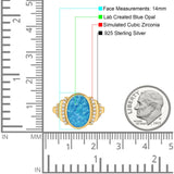 Fashion Ring Oval Lab Created Opal Round Simulated Cubic Zirconia 925 Sterling Silver