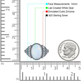 Fashion Ring Oval Lab Created Opal Round Simulated Cubic Zirconia 925 Sterling Silver