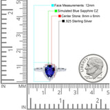 Teardrop Pear Halo Engagement Ring Simulated Cubic Zirconia 925 Sterling Silver