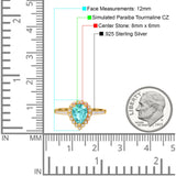 Teardrop Pear Halo Engagement Ring Simulated Cubic Zirconia 925 Sterling Silver