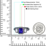 Emerald Cut Halo Engagement Ring Simulated Cubic Zirconia 925 Sterling Silver