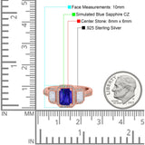 Emerald Cut Halo Engagement Ring Simulated Cubic Zirconia 925 Sterling Silver