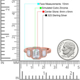 Emerald Cut Halo Engagement Ring Simulated Cubic Zirconia 925 Sterling Silver