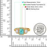 Emerald Cut Halo Engagement Ring Simulated Cubic Zirconia 925 Sterling Silver