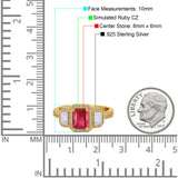Emerald Cut Halo Engagement Ring Simulated Cubic Zirconia 925 Sterling Silver
