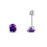 14k White Gold Round Solitaire Stud Earrings with Screw Back Simulated Amethyst Cubic Zirconia