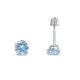 14k White Gold Round Solitaire Stud Earrings with Screw Back Simulated Aquamarine Cubic Zirconia