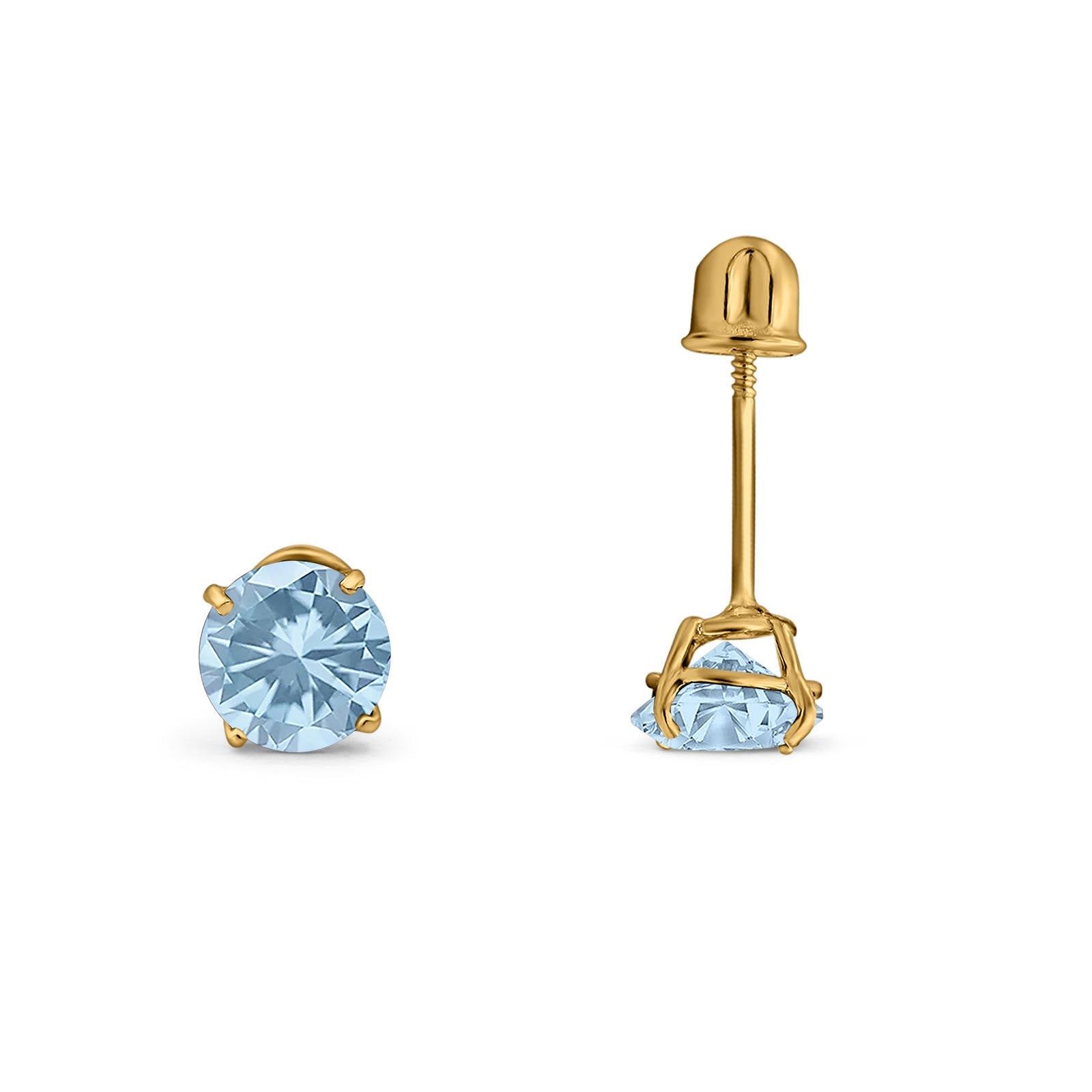 14K Yellow Gold Cubic Zirconia Stud Earrings with Screw Backs