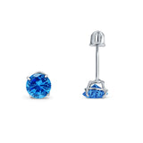 14k White Gold Round Solitaire Stud Earrings with Screw Back Simulated Blue Topaz Cubic Zirconia