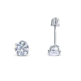 14k White Gold Round Solitaire Stud Earrings with Screw Back Simulated Cubic Zirconia