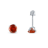 14k White Gold Round Solitaire Stud Earrings with Screw Back Simulated Garnet Cubic Zirconia