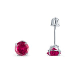 14k White Gold Round Solitaire Stud Earrings with Screw Back Simulated Ruby Cubic Zirconia