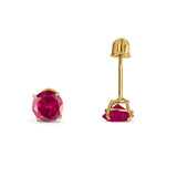14k Yellow Gold Round Solitaire Stud Earrings with Screw Back Simulated Ruby Cubic Zirconia