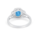 Halo Filigree Oval Wedding Ring Round Simulated Cubic Zirconia 925 Sterling Silver