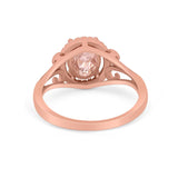 Halo Filigree Oval Wedding Ring Round Simulated Cubic Zirconia 925 Sterling Silver