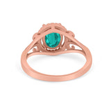Halo Filigree Oval Wedding Ring Round Simulated Cubic Zirconia 925 Sterling Silver