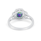 Halo Filigree Oval Wedding Ring Round Simulated Cubic Zirconia 925 Sterling Silver