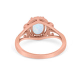 Halo Filigree Oval Wedding Ring Round Simulated Cubic Zirconia 925 Sterling Silver