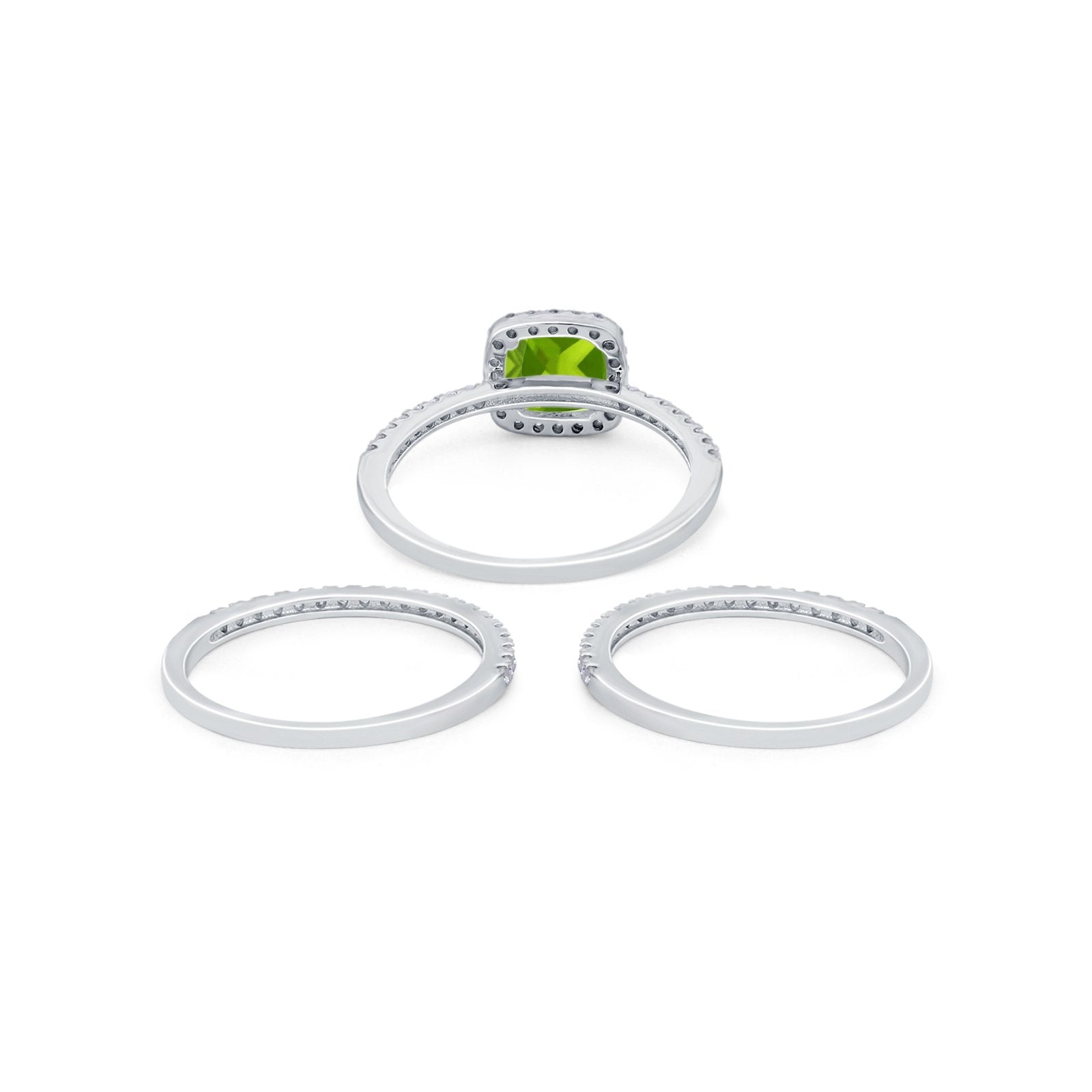 3Piece Wedding Ring Band Round Simulated Cubic Zirconia 925 Sterling Silver
