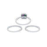3Piece Wedding Ring Band Round Simulated Cubic Zirconia 925 Sterling Silver