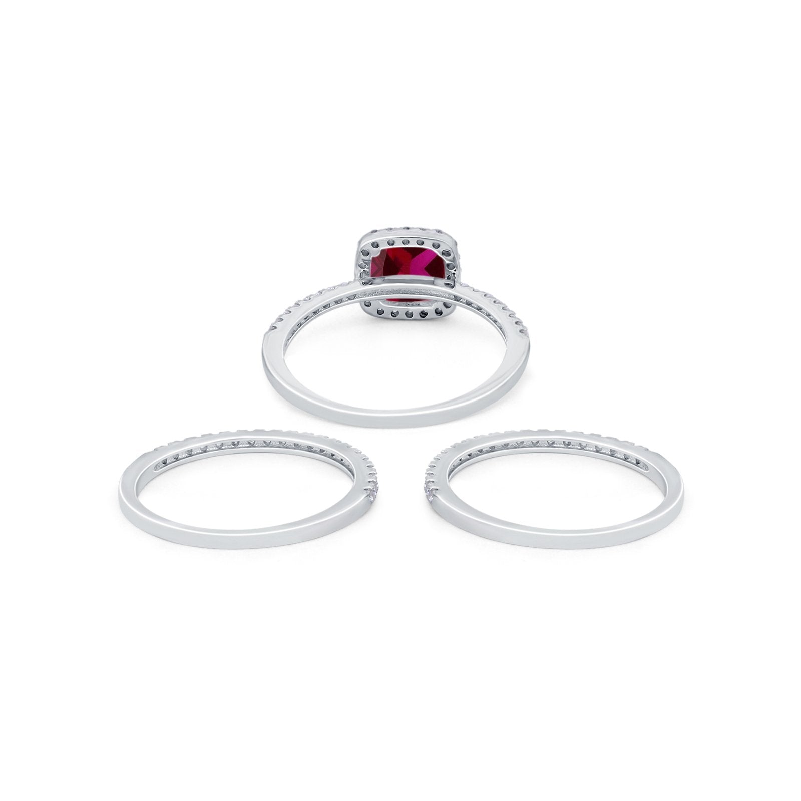 3Piece Wedding Ring Band Round Simulated Cubic Zirconia 925 Sterling Silver