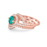 Three Piece Ring Band Round Simulated Cubic Zirconia 925 Sterling Silver