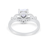 Heart Filigree Thumb Ring Round Simulated Cubic Zirconia 925 Sterling Silver