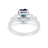 Heart Filigree Thumb Ring Round Simulated Cubic Zirconia 925 Sterling Silver
