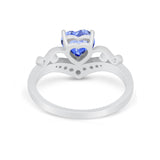 Heart Filigree Thumb Ring Round Simulated Cubic Zirconia 925 Sterling Silver