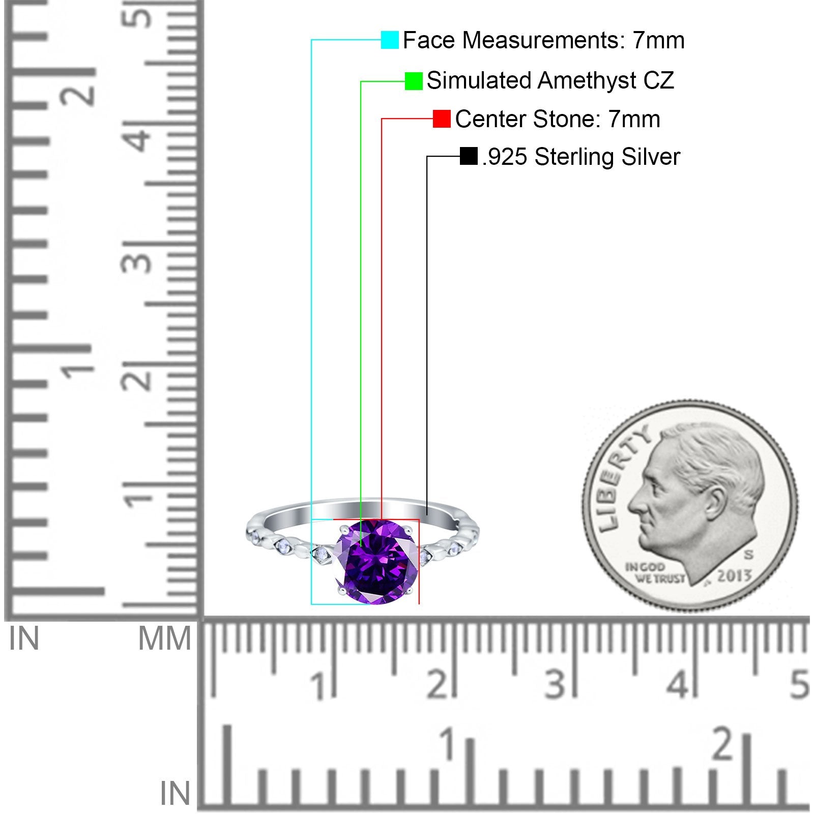 Solitaire Accent Wedding Ring Round Simulated Cubic Zirconia 925 Sterling Silver