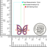 Butterfly Ring Wedding Band Simulated Cubic Zirconia 925 Sterling Silver (15mm)