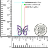 Butterfly Ring Wedding Band Simulated Cubic Zirconia 925 Sterling Silver (15mm)