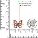 Butterfly Ring Wedding Band Simulated Cubic Zirconia 925 Sterling Silver (15mm)
