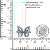 Butterfly Ring Wedding Band Simulated Cubic Zirconia 925 Sterling Silver (15mm)