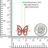 Butterfly Ring Wedding Band Simulated Cubic Zirconia 925 Sterling Silver (15mm)
