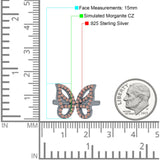 Butterfly Ring Wedding Band Simulated Cubic Zirconia 925 Sterling Silver (15mm)